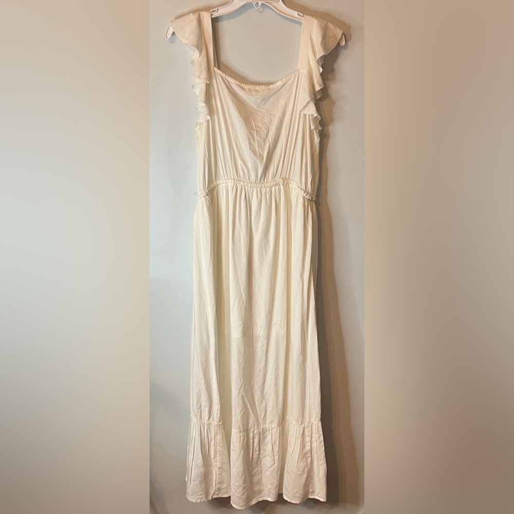 Indigo Rose Size Large Ruffle Sleeveless Button Front Off White High Low Dress - Picture 6 of 10